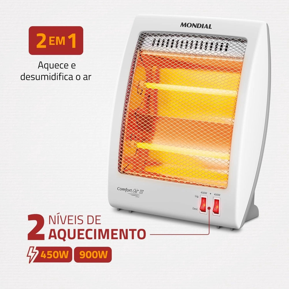 Aquecedor Quartzo Mondial 220V Branco/ Cinza